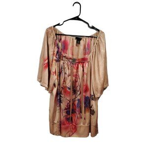 Lane Bryant Plus Size Women's Gold Short-Sleeved Floral Blouse Size 18/20